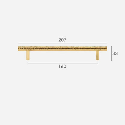 Hand-Hammered solid brass cabinet pull size diagram, 160mm hole spacing