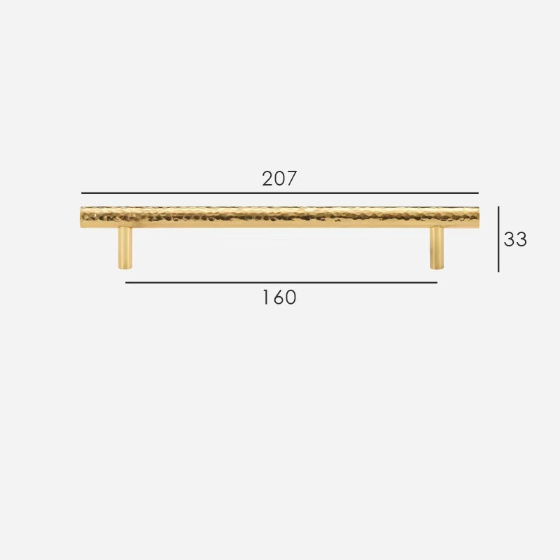 Hand-Hammered solid brass cabinet pull size diagram, 160mm hole spacing