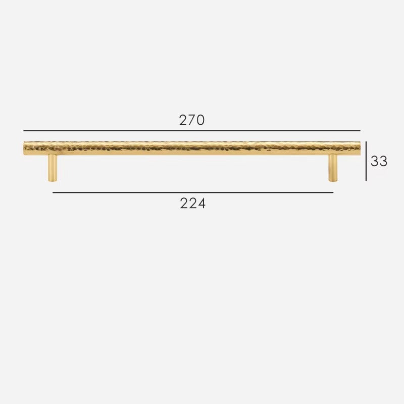 Hand-Hammered solid brass cabinet pull size diagram, 224mm hole spacing