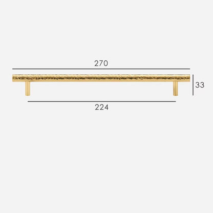 Hand-Hammered solid brass cabinet pull size diagram, 224mm hole spacing