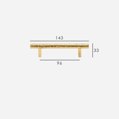 Hand-Hammered solid brass cabinet pull size diagram, 96mm hole spacing