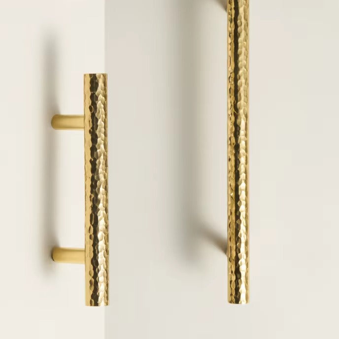 Hand-hammered solid brass cabinet pull in polished brass