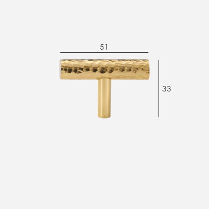 Hand-Hammered solid brass T-bar cabinet knob size diagram, 51mm long