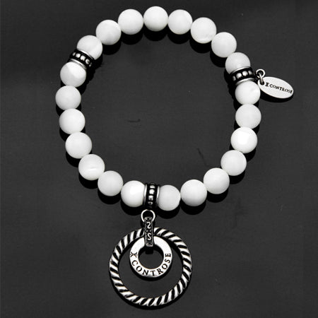Heiress White Beaded Bracelet Stretch Charm Pendant — silver