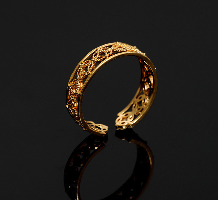 Helodie Elegant Adjustable Gold Filigree Ring Open Band — red