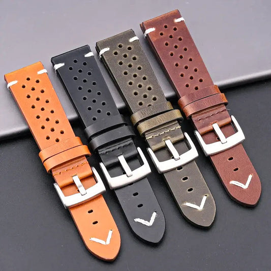 Perforated leather bands with V-shaped stitch tips for compatible Huawei watches