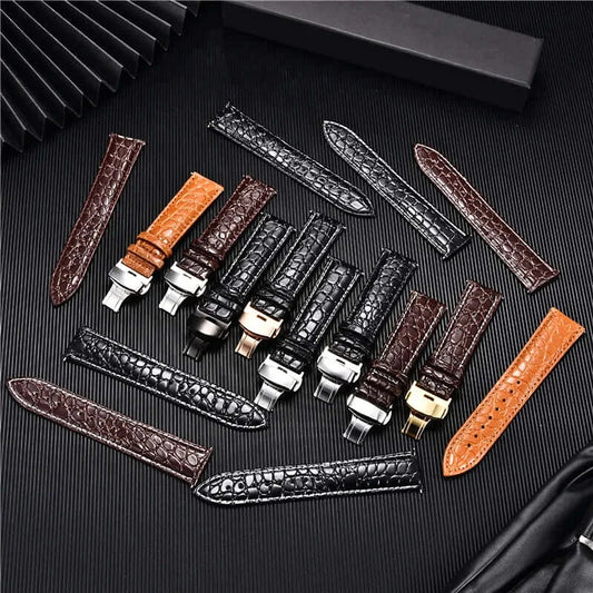 Crocodile-pattern leather bands in several clasp finishes for compatible Huawei watches