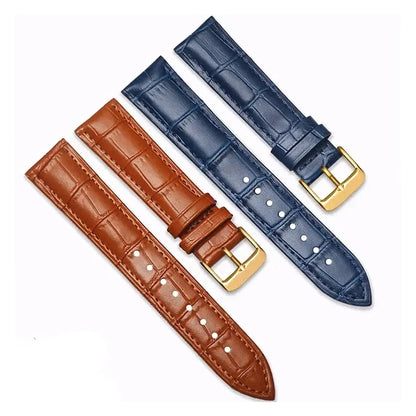Tan and navy crocodile-embossed leather bands for compatible Huawei watches