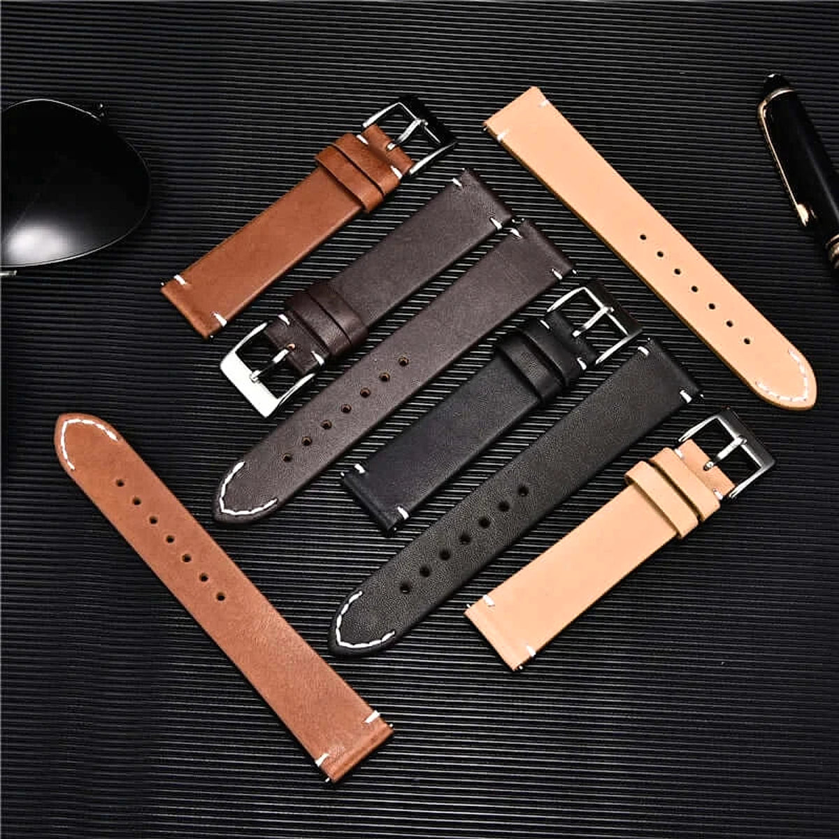 Minimal leather watch bands in several colors for compatible Huawei watches