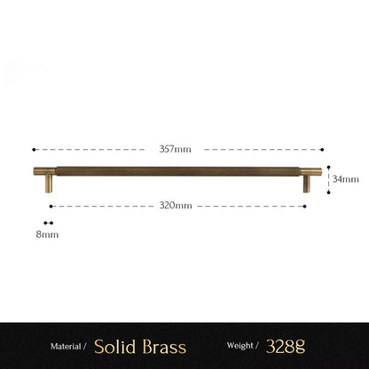 Knurled solid brass cabinet pull size diagram, 320mm hole spacing
