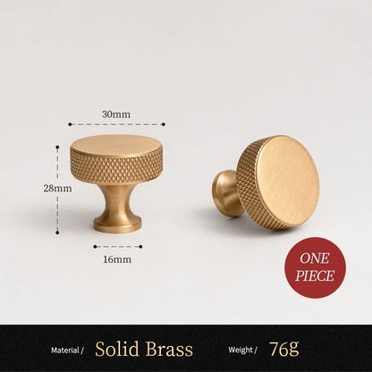 Knurled solid brass round cabinet knob size diagram, 30mm wide