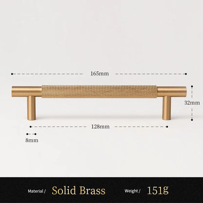 Knurled solid brass cabinet pull size diagram, 128mm hole spacing