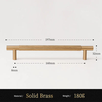 Knurled solid brass cabinet pull size diagram, 160mm hole spacing