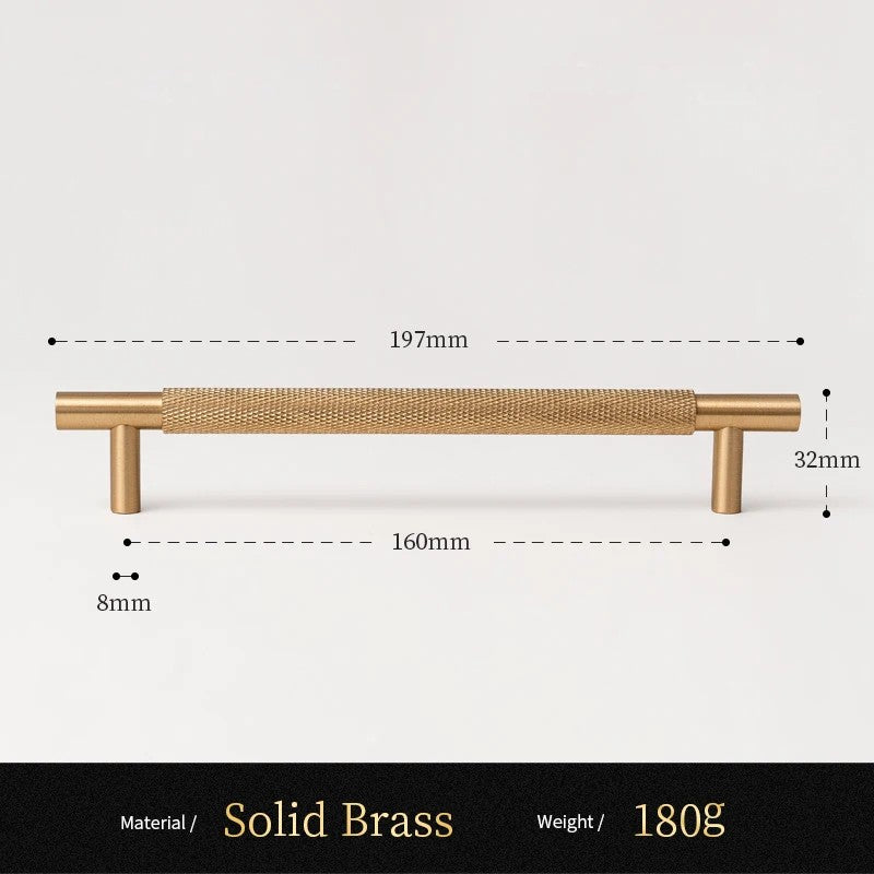 Knurled solid brass cabinet pull size diagram, 160mm hole spacing