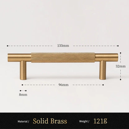 Knurled solid brass cabinet pull size diagram, 96mm hole spacing