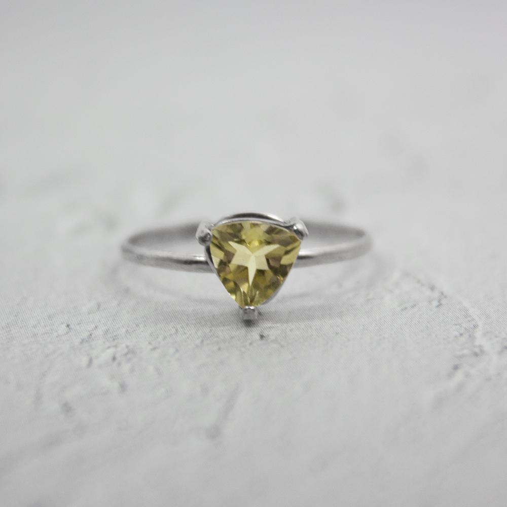 Lemon Topaz Sterling Silver Ring Trillion Cut Gem For Women