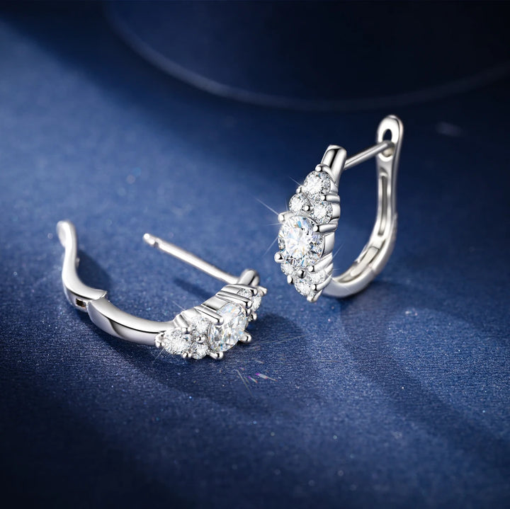 Moissanite Graduated Cluster Hoop Earrings in Sterling Silver