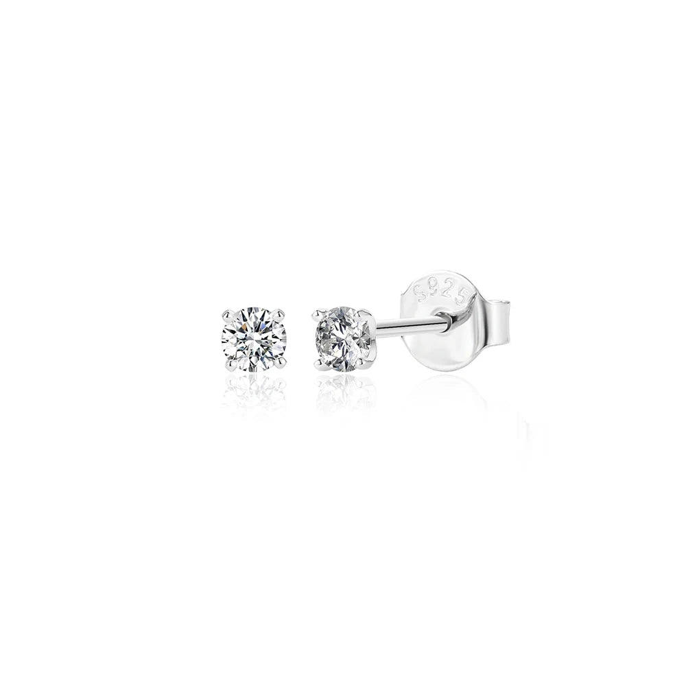 Round Moissanite Solitaire Stud Earrings in Sterling Silver - small silver pair