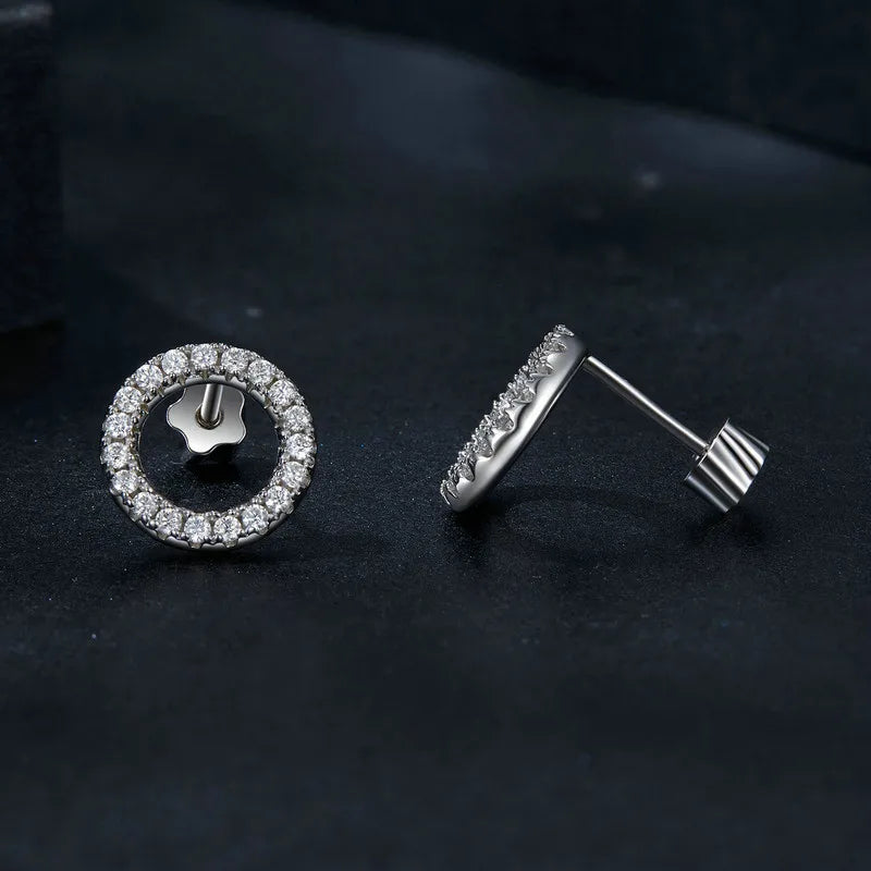 Open Circle Moissanite Stud Earrings in Sterling Silver — Post-back side view