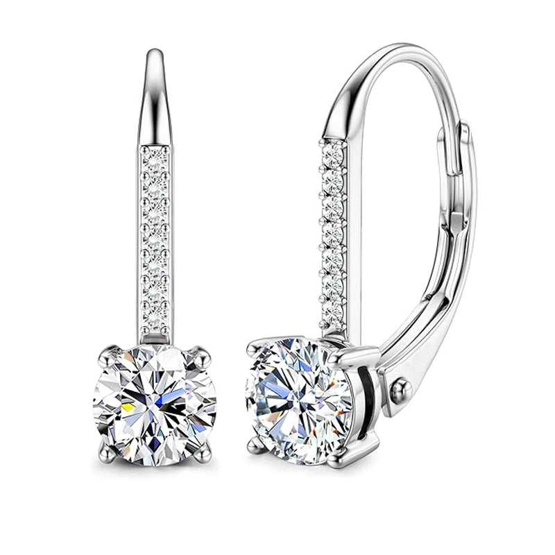 Moissanite Leverback Drop Earrings in Sterling Silver — Silver leverback pair