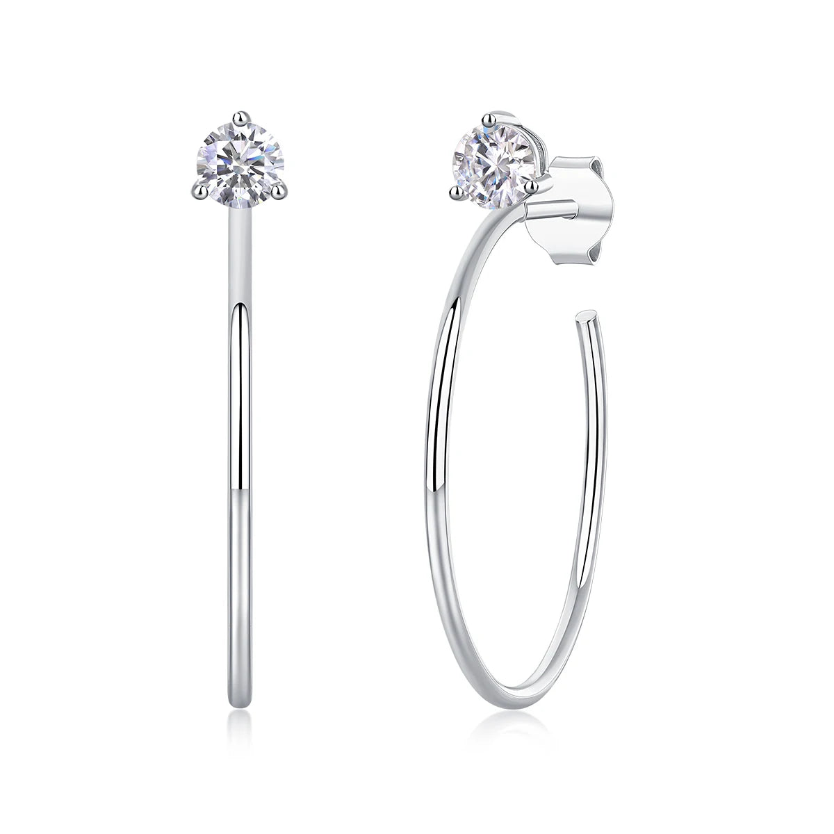 Open Hoop Moissanite Stud Earrings in Sterling Silver — Silver finish