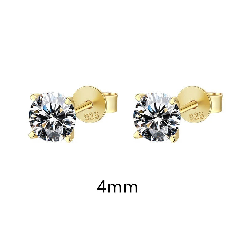 Gold-Tone Moissanite Solitaire Stud Earrings in Silver - Photo labeled 4 mm