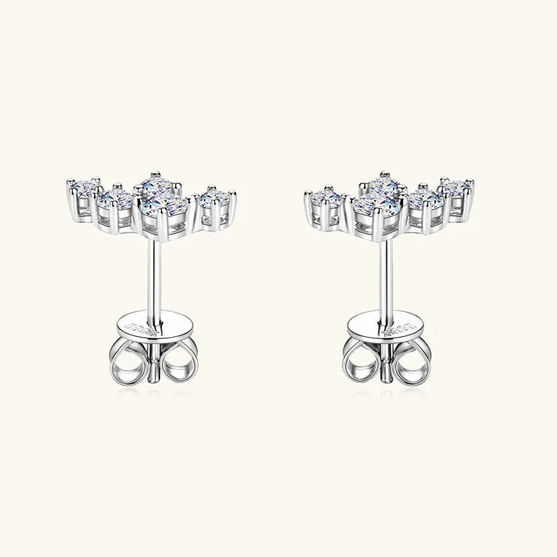 Six-Stone Fan Moissanite Stud Earrings in Sterling Silver - Silver side settings