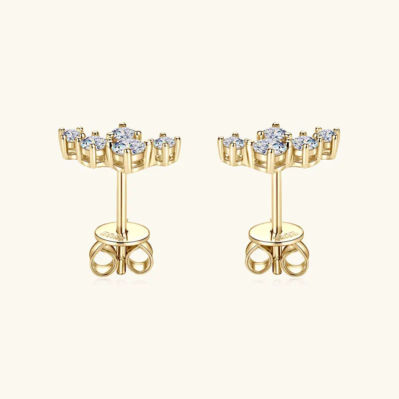 Six-Stone Fan Moissanite Stud Earrings in Sterling Silver - Gold-tone side settings