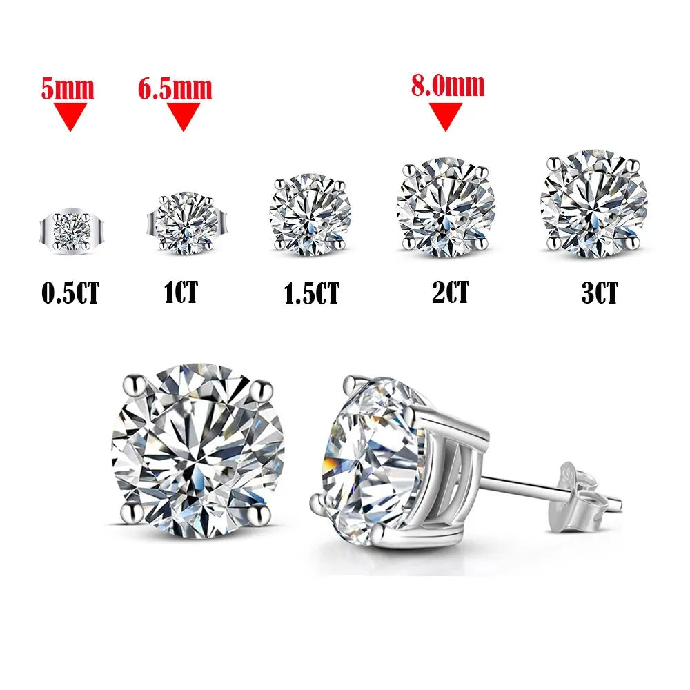 Round Four-Prong Moissanite Stud Earrings in Sterling Silver — Stone-size comparison