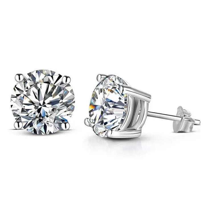 Round Four-Prong Moissanite Stud Earrings in Sterling Silver