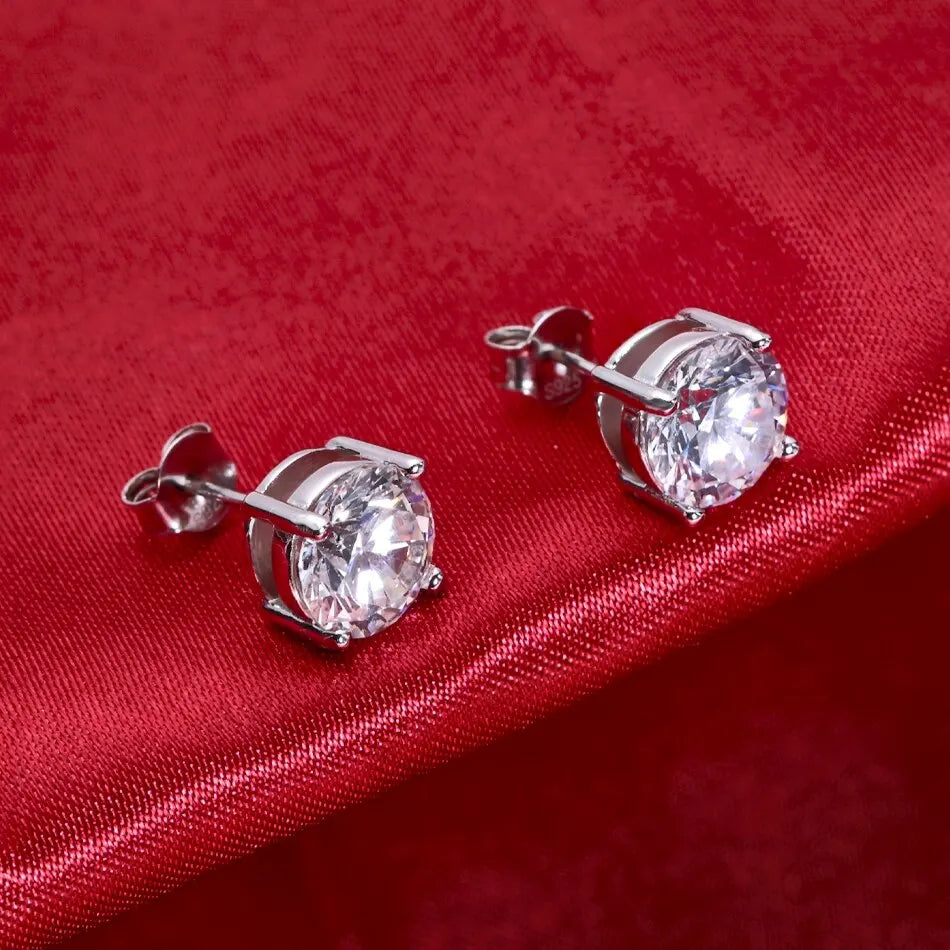 Round Four-Prong Moissanite Stud Earrings in Sterling Silver — Posts and backs