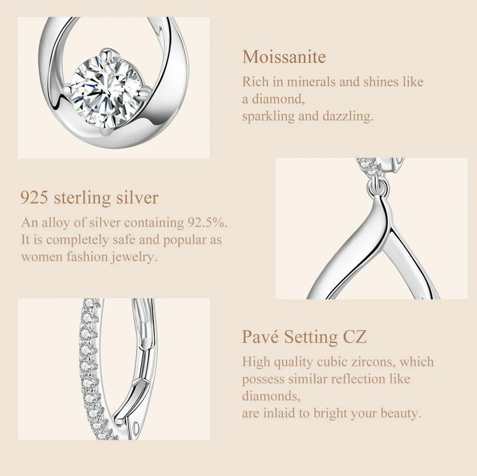 Moissanite Waterdrop Earrings or Necklace in Sterling Silver — Moissanite, silver and accent details — BandsCo Straps