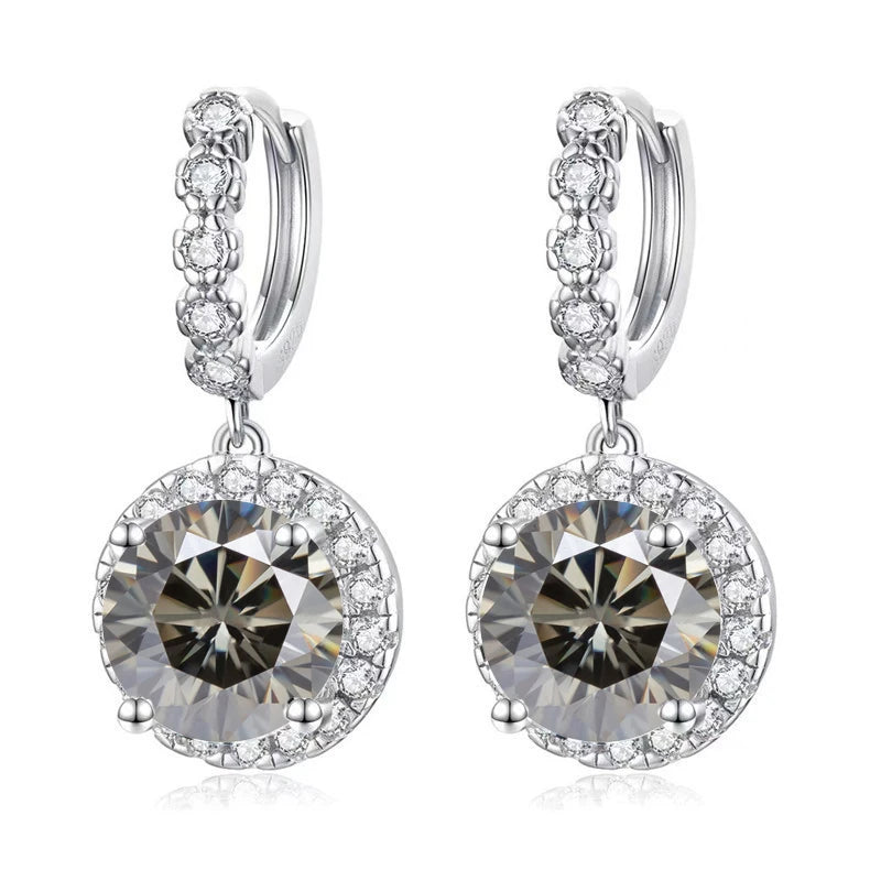 Colored Round Halo Moissanite Hoop Drop Earrings — Gray