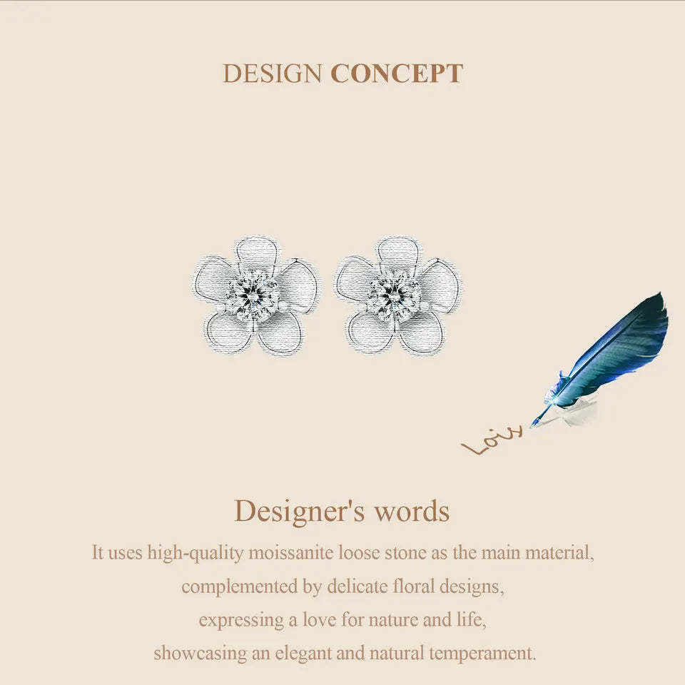 Sakura Blossom Moissanite Screw-Back Stud Earrings — Sakura design
