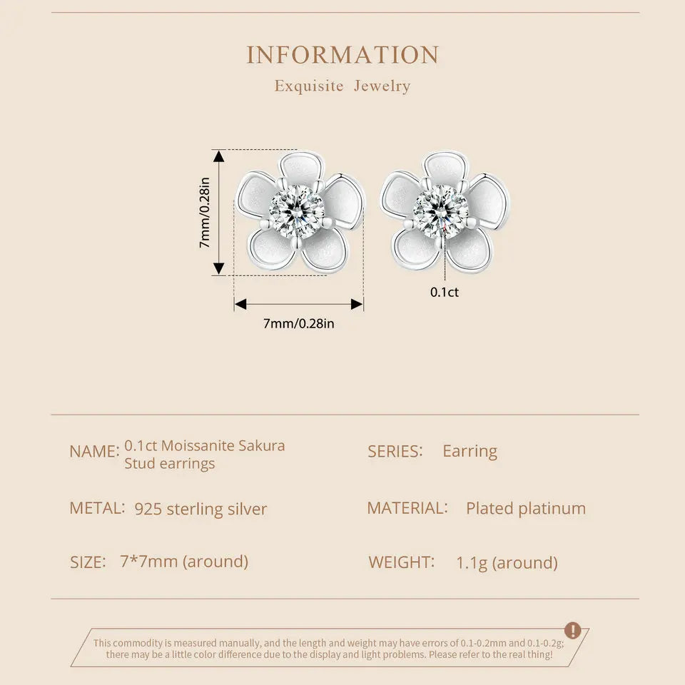 Sakura Blossom Moissanite Screw-Back Stud Earrings — Flower size guide