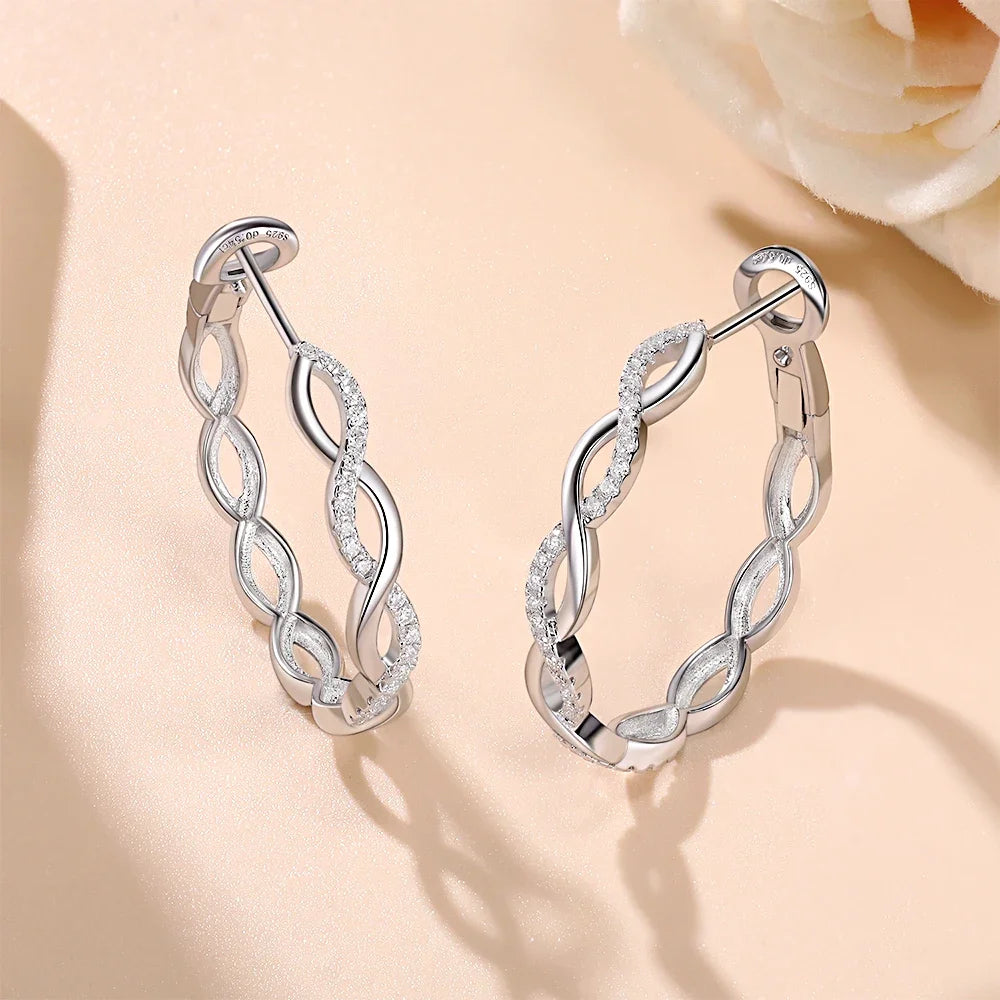 Twisted Infinity Moissanite Hoop Earrings in Sterling Silver — Twisted infinity hoop pair