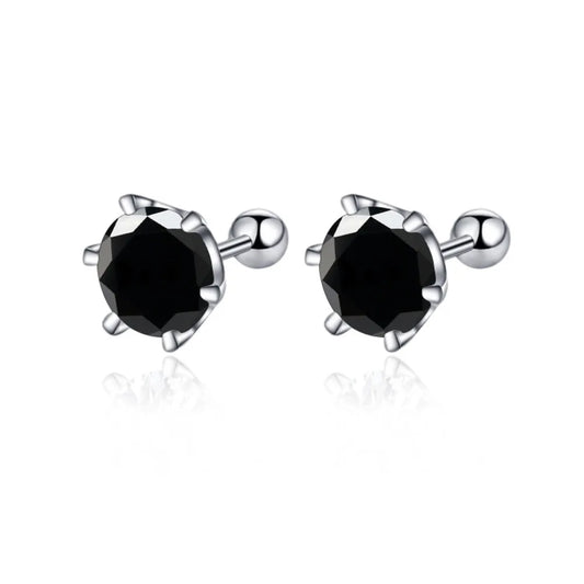 Moissanite screw-back stud earrings in sterling silver — Black-stone option
