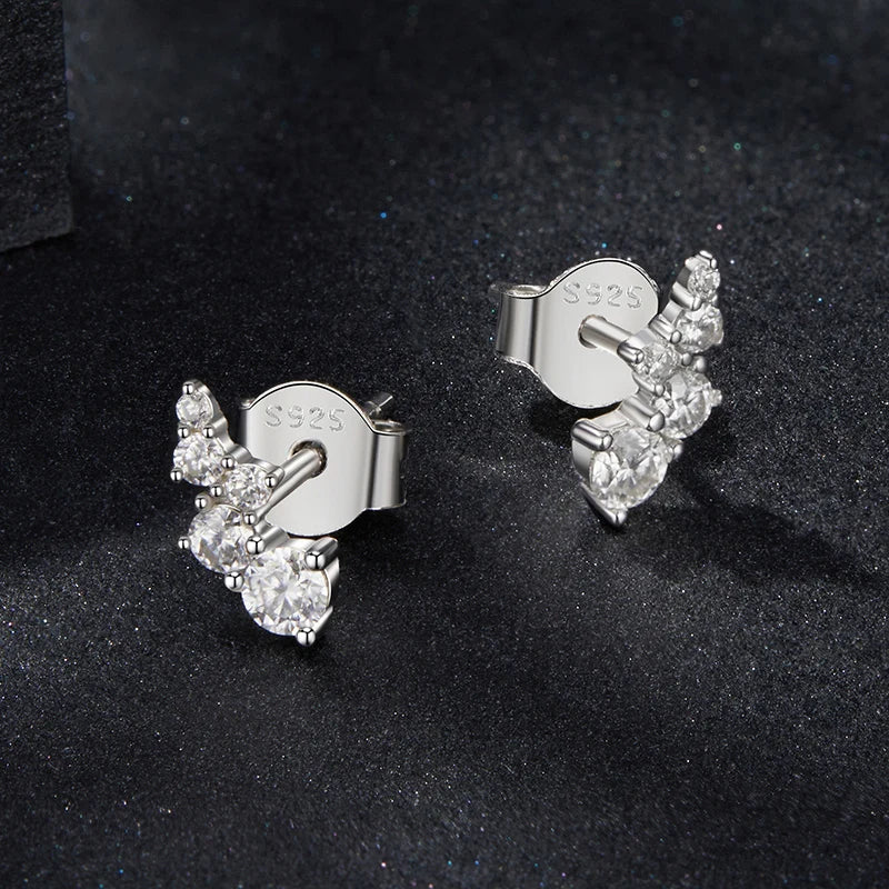 Graduated Bubble Moissanite Climber Stud Earrings in Silver — Pair from front