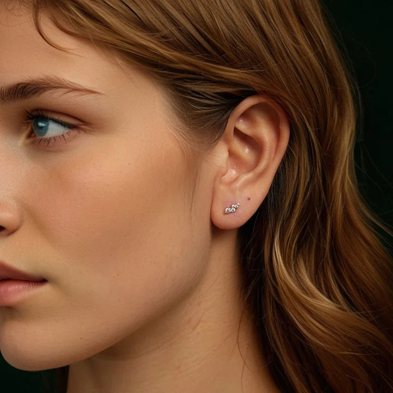 Graduated Bubble Moissanite Climber Stud Earrings in Silver — Worn on ear