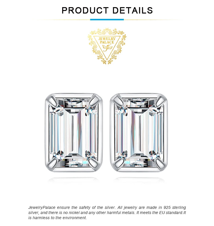 Emerald-Cut Moissanite Stud Earrings in Sterling Silver - Silver emerald-cut pair