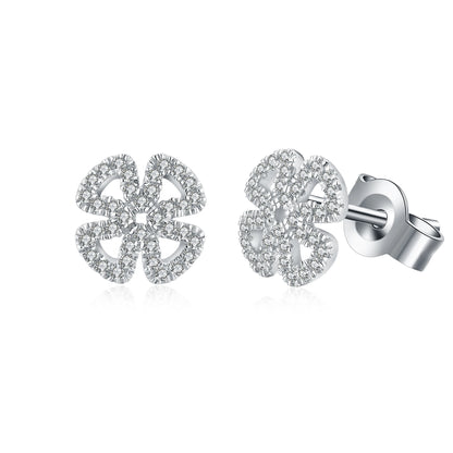 Open Flower Moissanite Stud Earrings in Sterling Silver — Silver finish