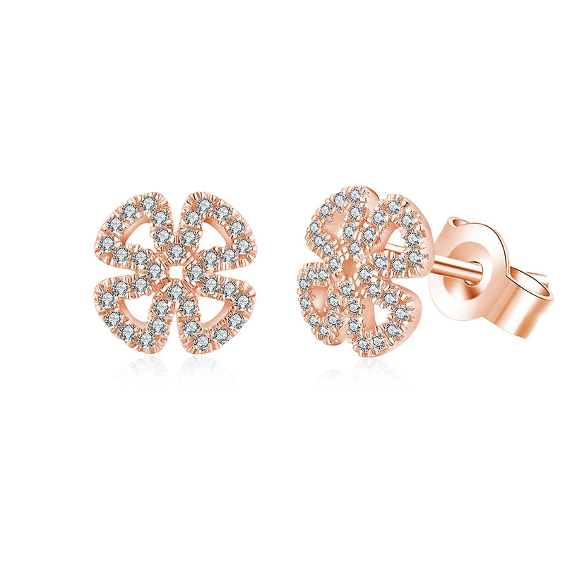 Open Flower Moissanite Stud Earrings in Sterling Silver — Rose Gold-Tone finish