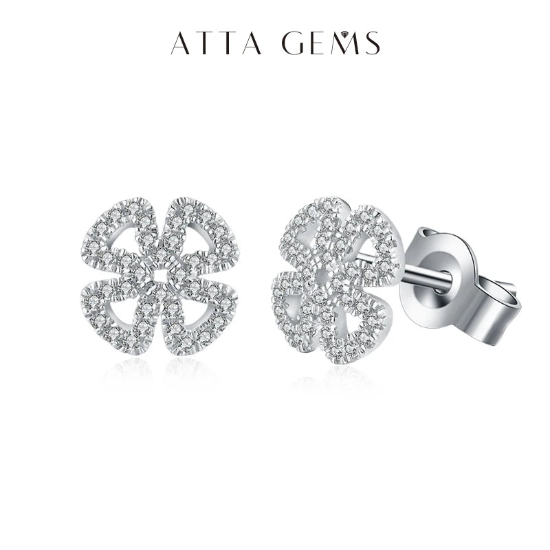 Open Flower Moissanite Stud Earrings in Sterling Silver — Silver cutout flower design
