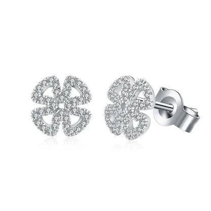 Open Flower Moissanite Stud Earrings in Sterling Silver — Silver open flower studs