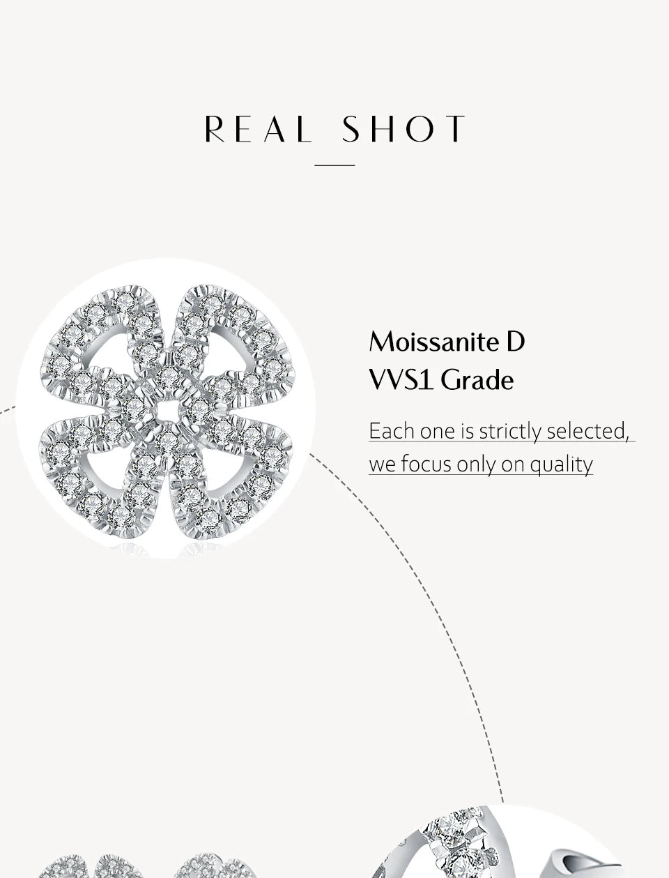 Open Flower Moissanite Stud Earrings in Sterling Silver — Small moissanite accent detail