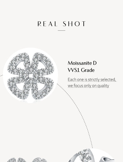Open Flower Moissanite Stud Earrings in Sterling Silver — Small moissanite accent detail