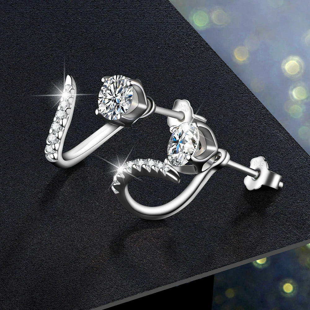 Moissanite V-Shaped Ear Jacket Studs in Sterling Silver — Post and butterfly back detail — BandsCo Straps