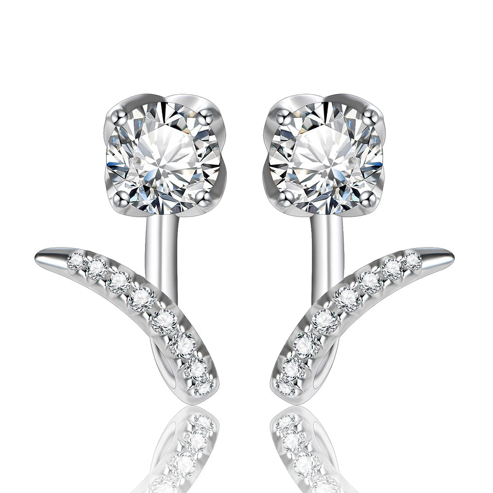 Moissanite V-Shaped Ear Jacket Studs in Sterling Silver — Silver Tone — BandsCo Straps