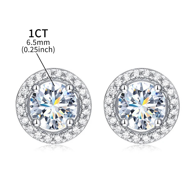 Round Halo Moissanite Stud Earrings in 925 Sterling Silver — Center-stone size guide