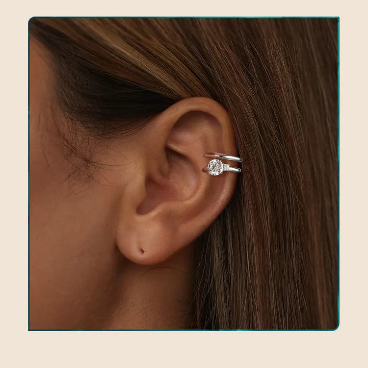 Double-Row Moissanite Ear Cuff in 925 Sterling Silver — Shown on upper ear